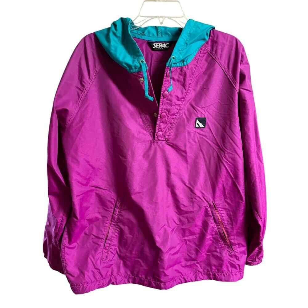 VTG 90s SERAC USA 100% Nylon Lightweight Oversized Windbreaker Hoodie MEN'S S